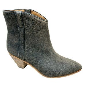 Frye Women Maley Heeled Ankle Boot Booties Pull Tab Black Pebbled Leather Sz 7 M